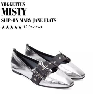 Fluevog LIKE NEW Voggettes Misty silver buckle flats - size 6/6.5